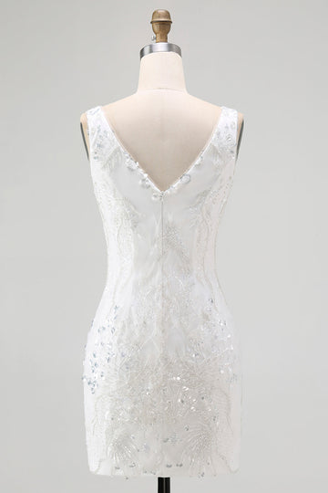 White Bodycon Sequin Short Prom Dress